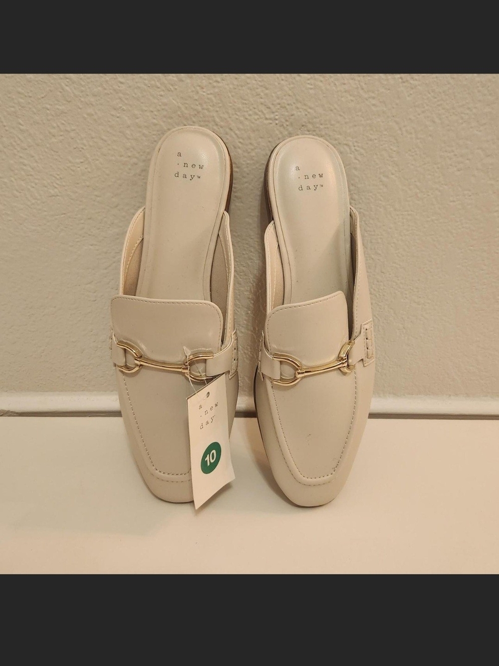NWT A New Day Sandy Mule Flats Bone Cream Gold Horsebit Loafers Size 10